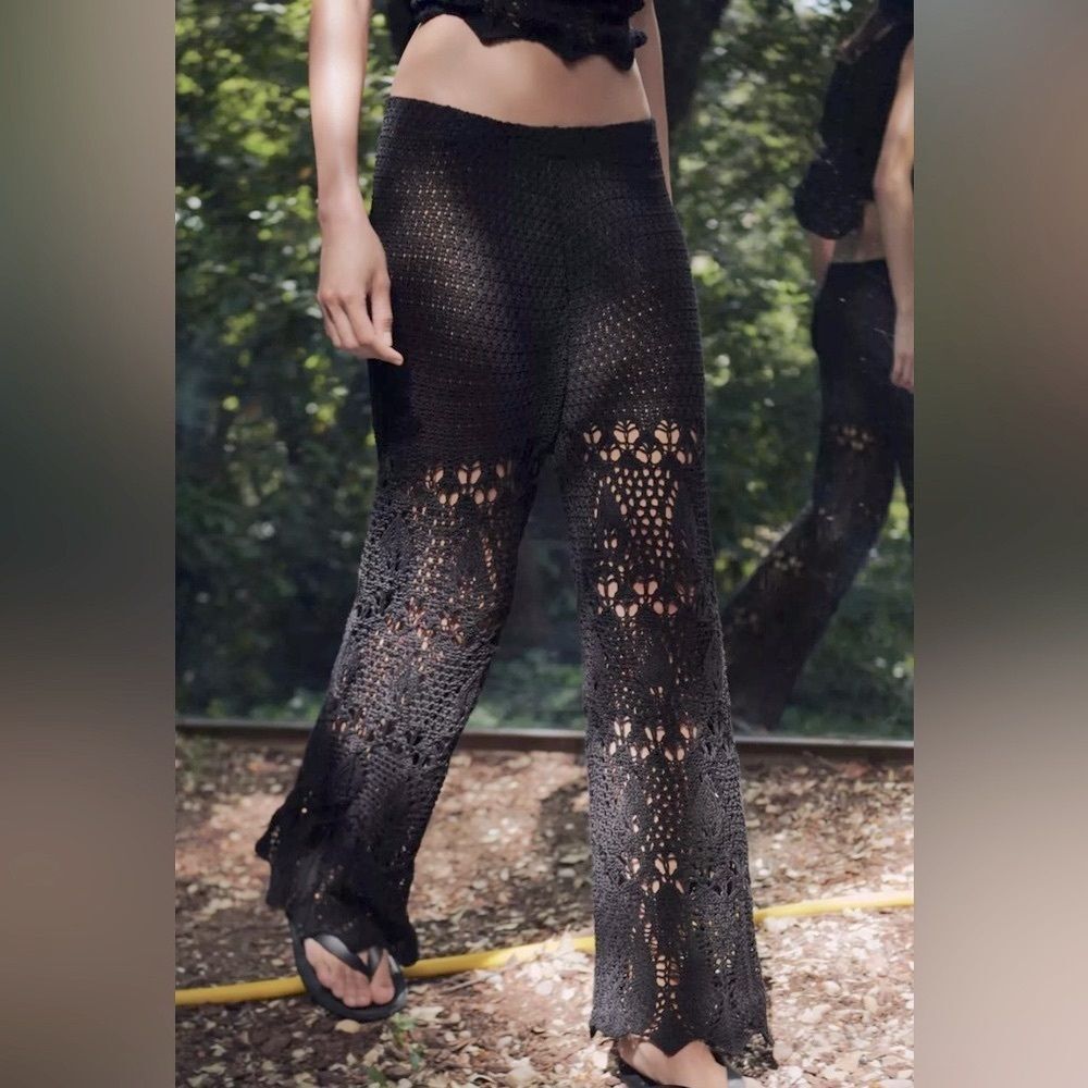 Zara Black Crochet Wide-Leg Pants